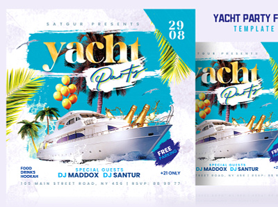 Yacht Party Flyer Template birthday party boat party champagne party club dj download flyer flyer free download invitation layout nightclub palm tree photoshop poster print template promotional design psd flyer social media banner summer party yacht party