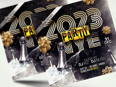 New Year Party Flyer Template advertisement christmas club clubbing concept december dj night flyer graphic design holidays new year eve party nightclub nye party party flyer photoshop poster print flyer template
