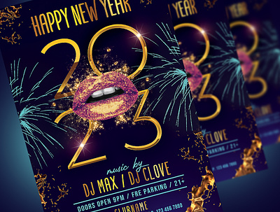 Happy New Year Party Flyer Template advertisement birthday flyer branding champagne countdown download flyer flyer graphic design motion graphics new year flyer new years eve nightclub nye nye 2023 party flyer photoshop psd flyer template