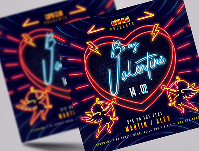 Neon Valentine's Day Party Flyer template advertisement branding conceptual download event flyer flyer graphic design invitation love motion graphics neon flyer nightclub party flyer photoshop poster print design template valentines day vday