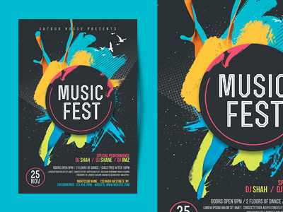 Music Fest Flyer artistic brush stroke colors creative dubstep festival layout music music fest flyer nightclub party flyer poster