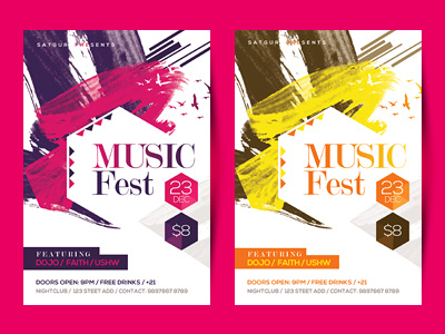 Music Fest Flyer artistic brush strokes colors concert creative layout music flyer nightclub party flyer poster
