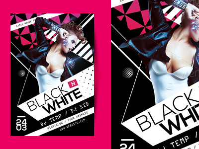 Black & White Party Flyer black and white party dj flyer dj mix dubstep hip hop music flyer nightclub party flyer poster satgur techno trance
