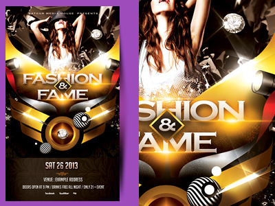 Fashion and Fame Party Flyer abstract flyer advertisement dj flyer fashion and fame fashion flyer golden flyer layout nightclub poster satgur shapes upscale