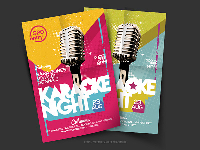 Karaoke Night Flyer club concert disco gig karaoke flyer karaoke night live party retro flyer