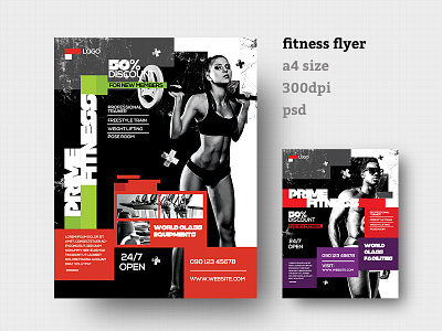 Fitness Flyer / Gym Flyer block design fitness flyer flat design grunge gym flyer layout modern design print design template workout