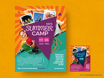 Kids Summer Camp Flyer adventure camping fun activities holidays kids summer camp photoshop print design sports template