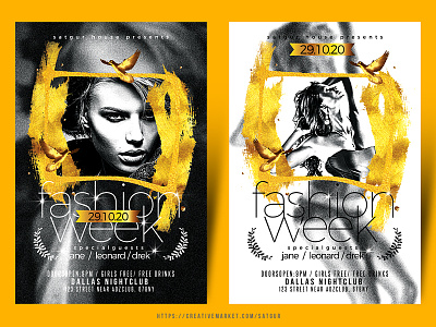 Fashion Flyer chic fashion event fashion week flyer golden music nightclub photoshop poster sexy template
