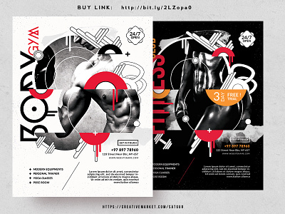 Fitness Flyer a4 aerobics black and white bodybuilding business fitness gym photoshop template print design promotion