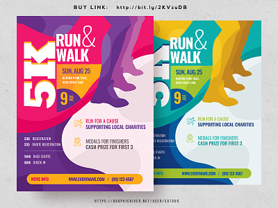 5k Run Flyer 10k run 5k run a4 flyer fun layout marathon photoshop poster promotion run and walk runner running template walk