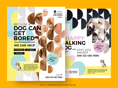 Dog Walker Flyer advertisement artistic colorful creative dog care dog walker flyer layout masking modern design modern style pet care pet sitting photoshop poster print design promotion shapes stylish template