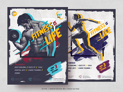 Fitness Gym Flyer advertisement aerobics body building colorful design creative design fitness flyer flyer graphicriver grunge gym health layout magazine ad muscles poster promotion flyer satgur template workout