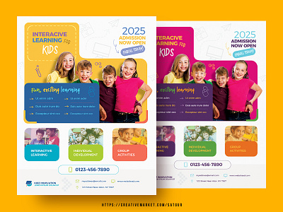 School Flyer Template advertisement colorful design education flyer fun graduation interactive learning kids layout modern flyer photoshop playgroup poster print template promotional design satgur school flyer stylish summer camp template