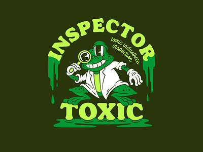 Inspector TOXIC - logo for toxic industries inspection brand branding bright cartoon character design frog graphic design green identity illustration inspection logo old style retro toxic vector