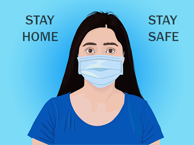 Stay home stay safe artwork for girl with mask