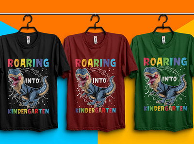 Dinosaur Roaring into Kindergarten t shirt design dinosaur kindergarten retro vintage t shirt roaring typography vintage