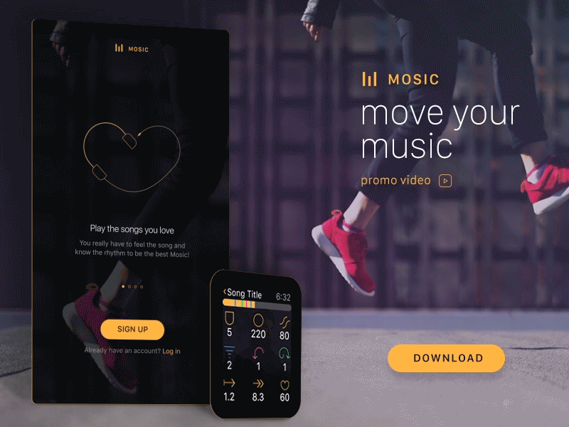 MOSIC for iOS9 & watch animation app design apple watch dark ui ios9 jump motion music onboarding