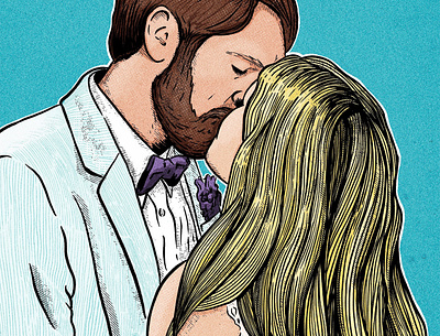 Wedding Kiss - WIP illustration kiss pen and ink portrait procreate vintage wedding