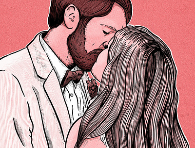 Pink and Kissin' illustration pen and ink portrait procreate vintage