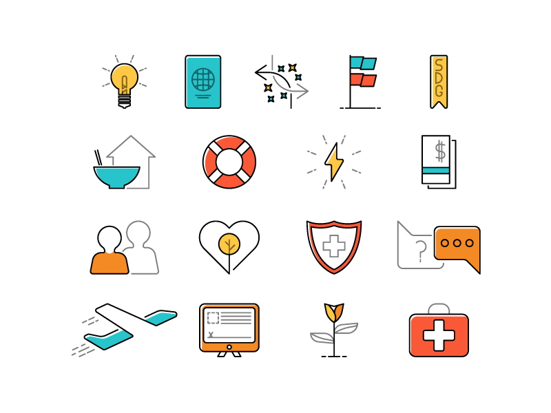 Organziational Icons Set arrows plane support flag global passport challenge action illustrations logos aiesec icons
