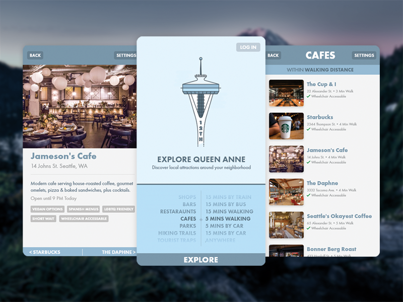 Explore Seattle prototype adobe xd ui ux screens app seattle