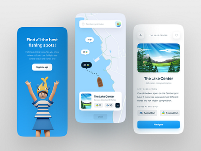 Fishing Mobile App app design fireart fireart studio fishing illustration light map mobile modern ui