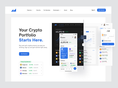 Crypto App Landing Page chart crypto fireart fireart studio landing page ui ux wallet