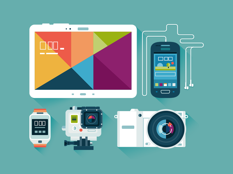 Gadgets gopro photo flat iwatch illustration ipad icon fireart fireart studio