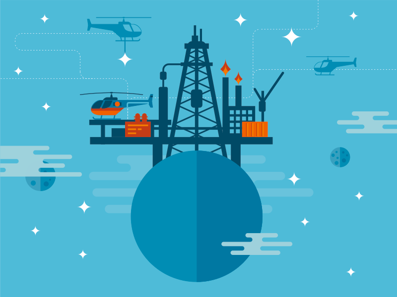 Illustration Oil Derrick flat derrick oil moon helicopter stars icon illustration fireart fireart studio