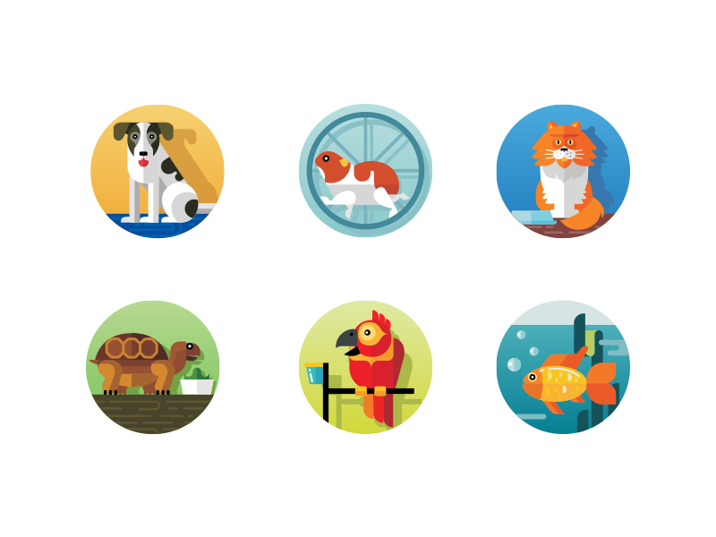 Pets Icons fireart studio fireart cat dog turttle parrot icons flat fish