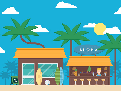 Summer bar aloha bar fireart fireart studio flat palm tree sand summer surfing