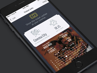 Cinema app app cinema fireart fireart studio ios istore mad max outline ticket ui ux