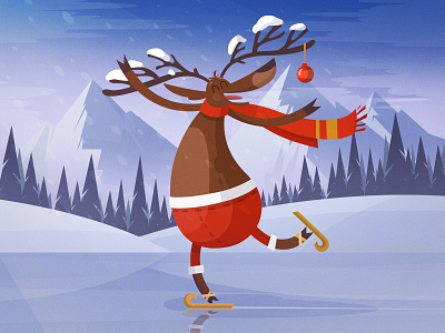 Happy Holidays! deer fireart fireart studio flat ice illustration skates snow