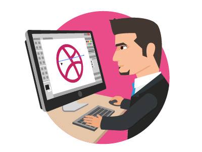 Designing Dribbble Logo desiging designer desk desktop dribbble flat logo