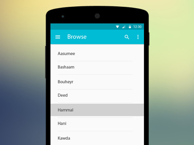 Browse List - Prototyping Android Names App android app application design interface layout material prototype ui user ux wireframe