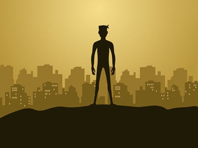 Standing on a cliff character city design dribbble illustration light man silhouette sunset vector