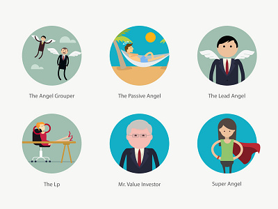 Icon exploration angel character design flat icon iconography icons illustration investor set vector wings