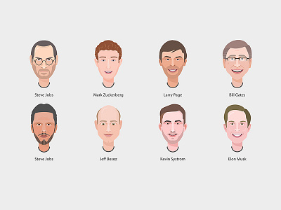 Avatar Series V2 - Most influential people in tech avatar avatars bill gates elon musk jeff besoz kevin systrom larry ellison larry page mark zuckerberg portraits steve jobs