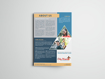 "About Us" One-Sheet about us design graphic design homeless shelter information design marketing one sheet print