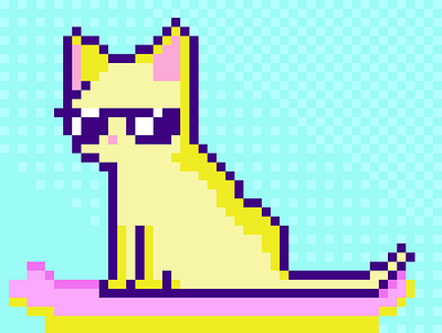 skateboard cat blue cat design flat icon pixel art retro vaporwave