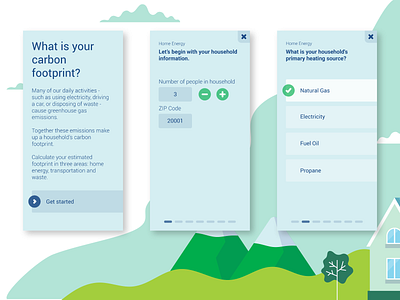 Carbon Footprint Calculator android button carbon chart design electricity energy flat footprint greenhouse home illustration mobile mobile app transportation ui user ux vector wasted