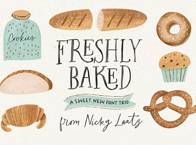 Freshly Baked Font Collection bakery casual childrens cookbook cute drawing duo font fonts freshly baked fun greeting card handwritten illustrated illustrations kids lettering playful recipe script