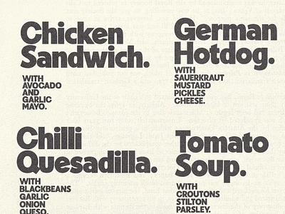 Kilimanjaro Sans 70s 80s 90s bold diner eighties food german kitchen menu old paper recipe retro sans texture type typography vintage worn