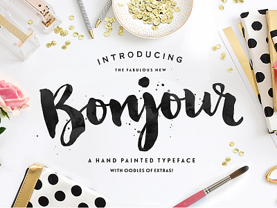 Bonjour Font brush brush lettering font hand lettering paint painted script type typeface typography watercolour