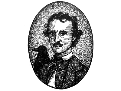 Edgar Allan Poe creepy crosshatching drawing illustration ink drawing ink illustration macabre morbid pen and ink pen and paper pen drawing portrait raven traditional illustration