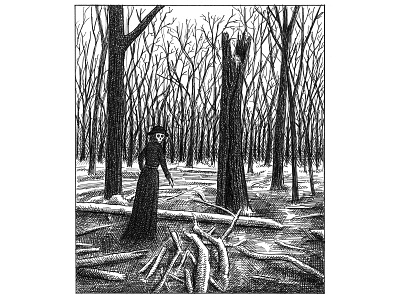 Strolling black and white creepy crosshatching dark death draw drawing drawing ink illustration ink drawing landscape morbid skull trees