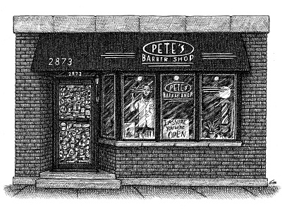 Barbershop architecture art artwork barber black and white city drawing hand drawn illustration ink texture