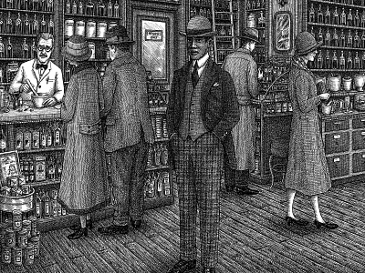 Apothecary Detail art artist artwork black and white crosshatching drawing illustration ink people texture