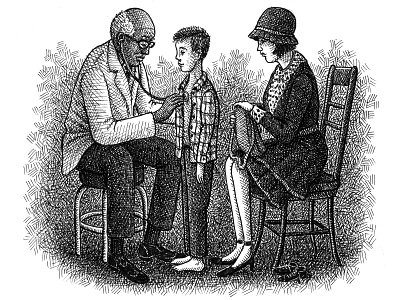 Doctor's Visit art artwork black and white crosshatching doctor drawing hand drawn illustration ink medical texture