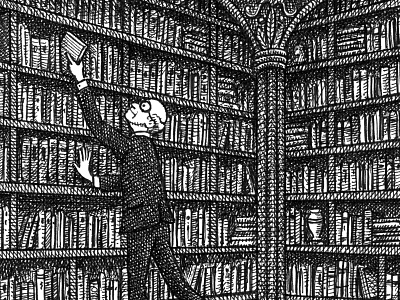 Library art artist artwork black and white books character crosshatching drawing hand drawn illustration ink people